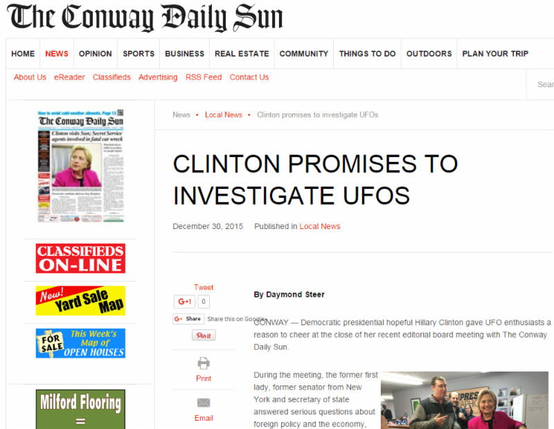 Clinton Promises to Investigate UFOs